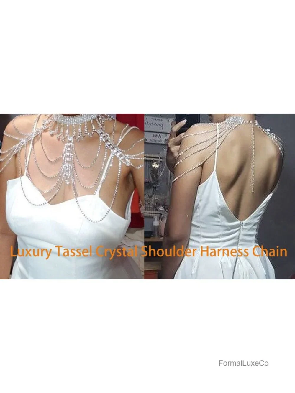 Rhinestone Shoulder Necklace Body Collar Crystal Tassel Chain Bridal Jewelry